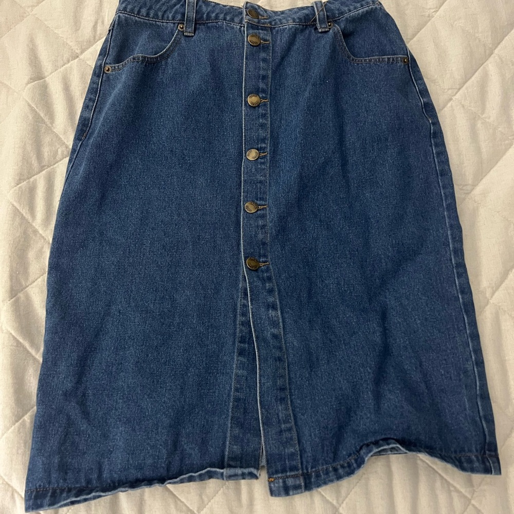 Lulu's Blue and Gold Midi Pencil Skirt for Work